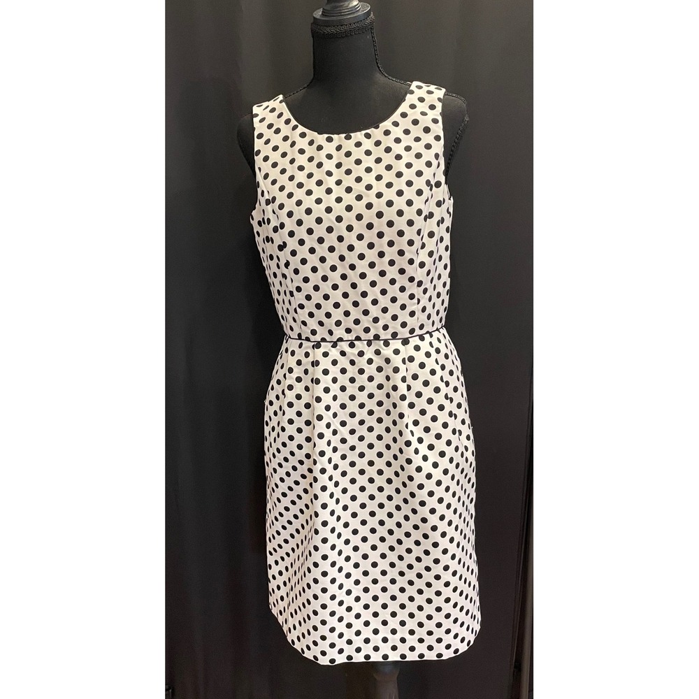 White House Black Market Dress Womens 6 White Black Polka Dot Mod Wedding Guest